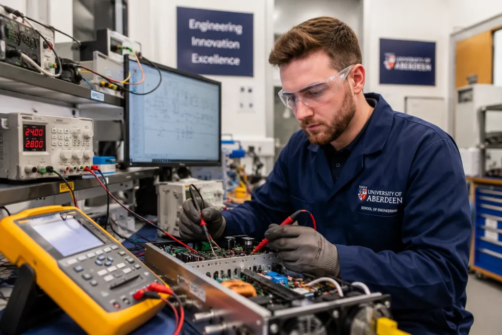 Electrical Technician working in the University of Aberdeen engineering laboratory in Aberdeen, Scotland.