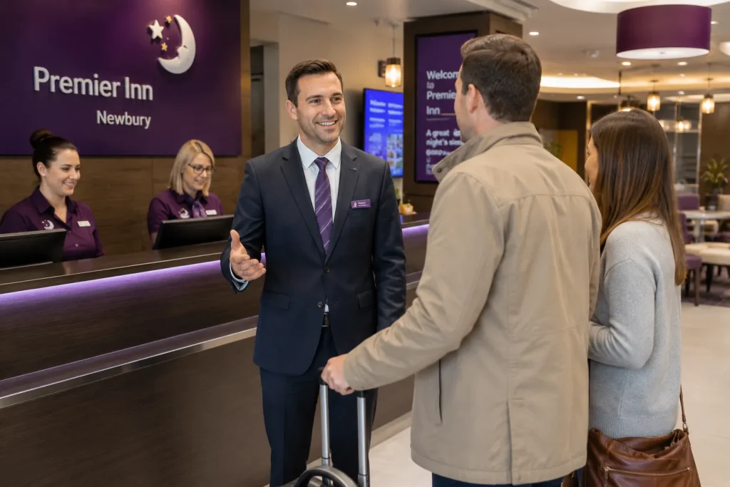 Hotel Duty Manager supervising hotel operations at a Premier Inn in Newbury, Berkshire.