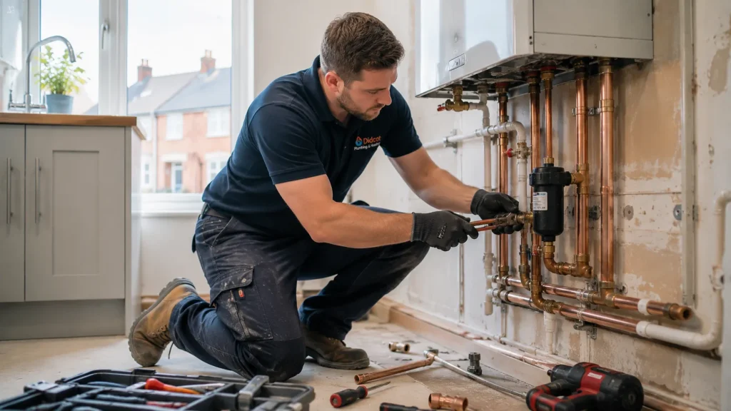 Experienced plumber working on residential plumbing and heating systems in Didcot, Oxfordshire.