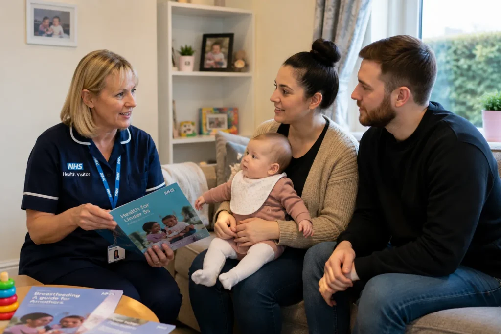 Specialist Community Public Health Nurse providing health visiting support to a family in Telford.