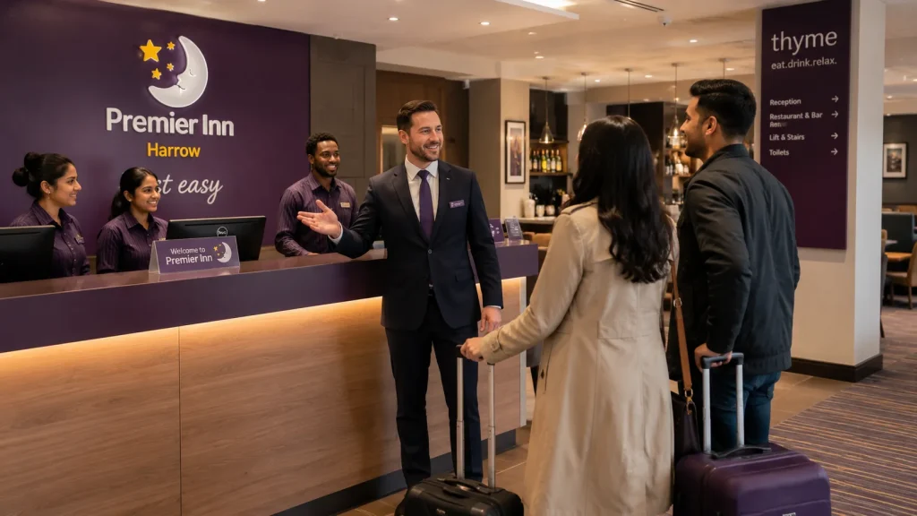 Hotel Manager leading the reception team at a Premier Inn hotel in Harrow, London.