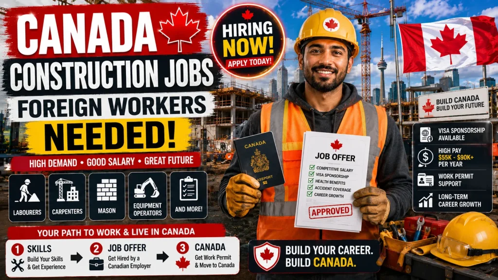 Learn about construction jobs in Canada for foreign workers in 2026. Discover high-demand trades, salaries, requirements, provinces hiring workers, and how to apply.