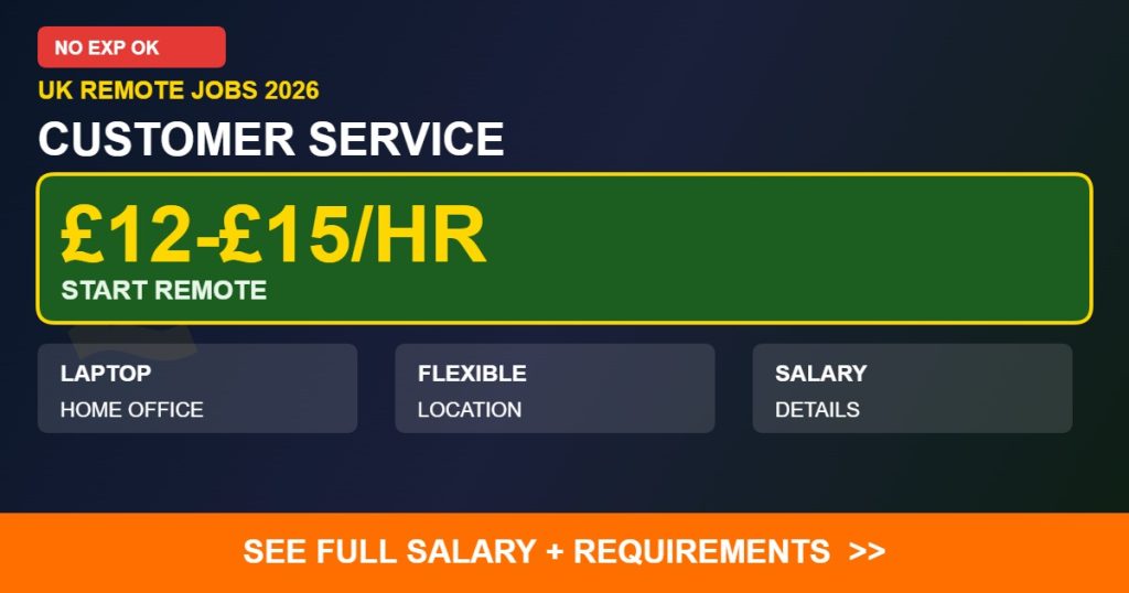 £12-£15/HR CUSTOMER SERVICE remote jobs UK 2026